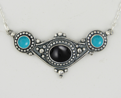 Sterling Silver Necklace With Black Onyx And Turquoise